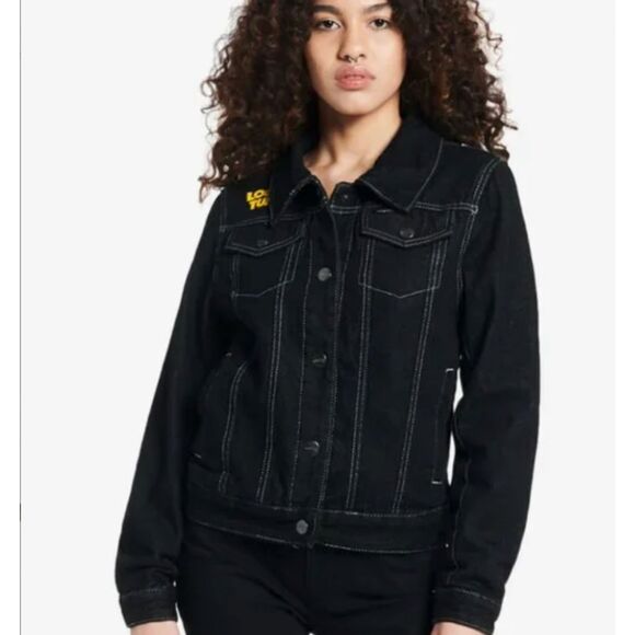 Members Only Looney Tunes Reversible Black Trucker Jacket Black Size Small - Picture 16 of 16